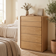 Handleless Oak Chest Of Drawers styled in a room