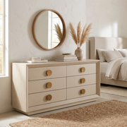 Cream Six Drawer Dresser styled in a room
