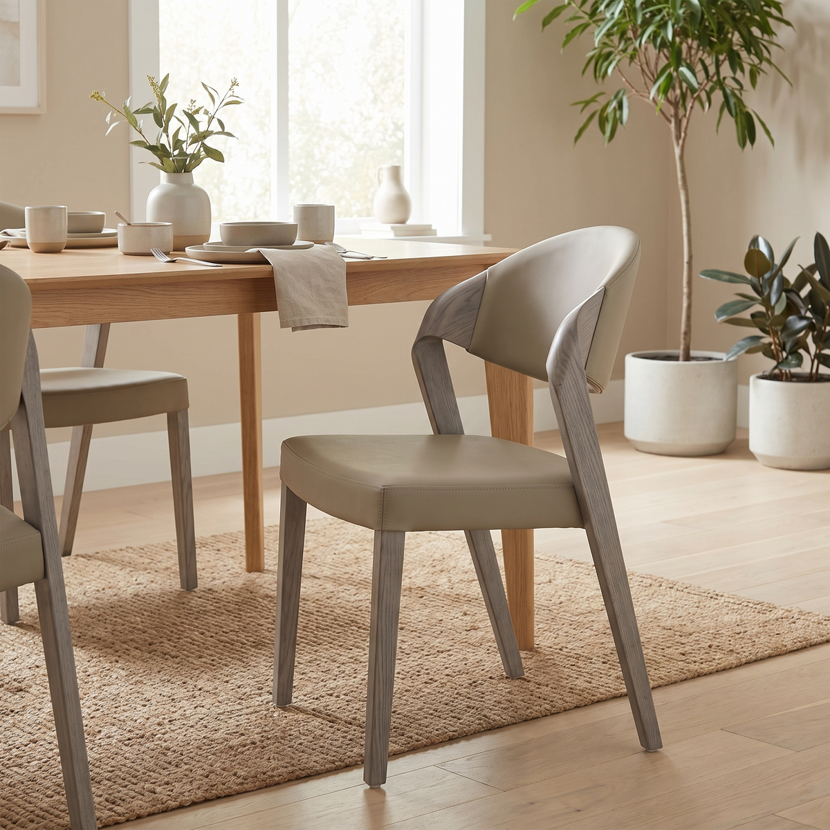 Mid Century Dining Chair in Grey Ash styled in a room
