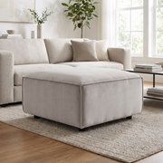Modular Fabric Ottoman in Light Grey styled in a room