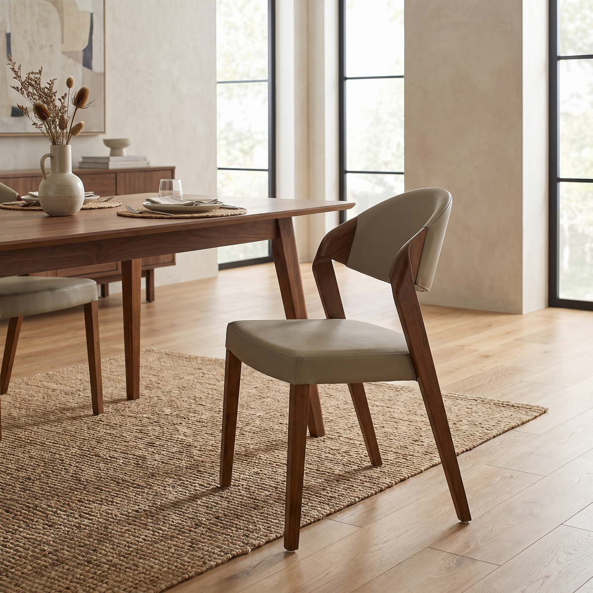 Mid Century Dining Chair in Walnut styled in a dining room