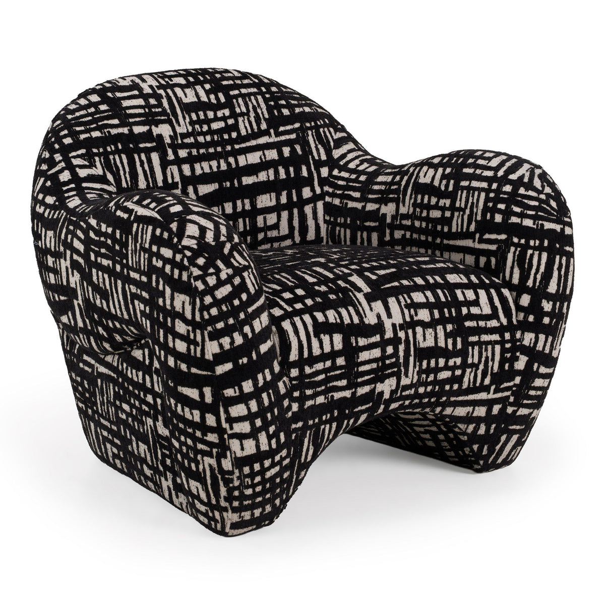 Patterned Fabric Accent Chair, Black and Beige Modern Club Chair