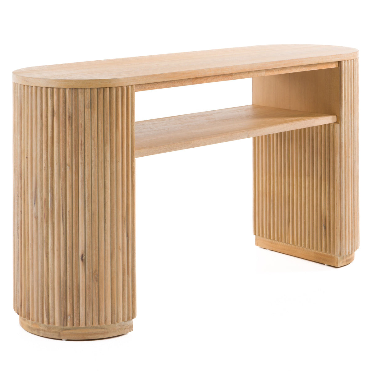 Oval Acacia Wood Console Table, Natural Entryway Table with Shelf