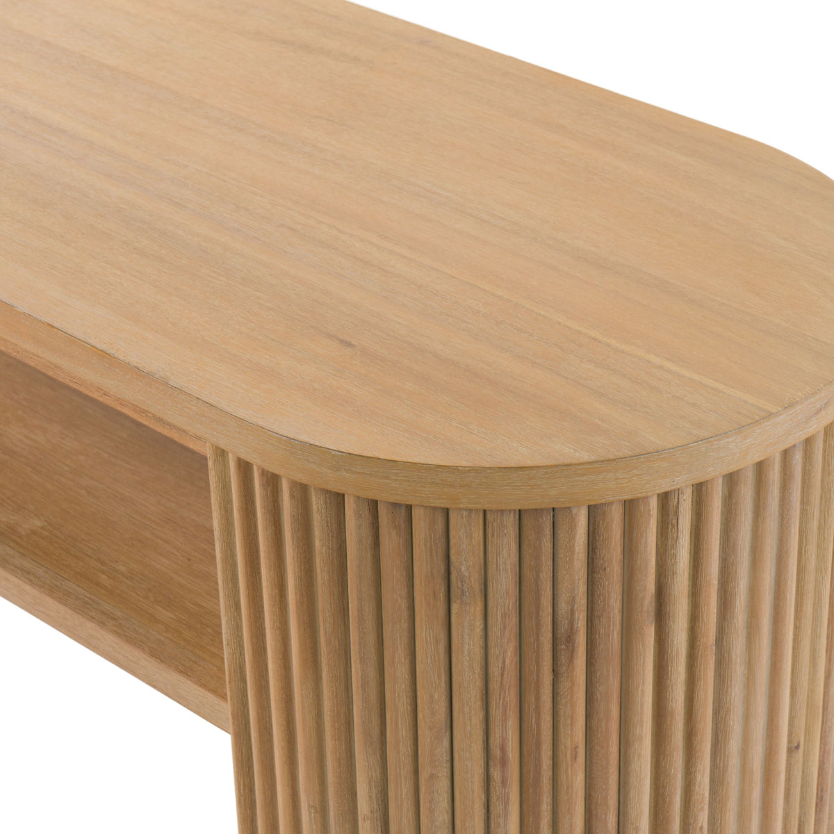 Oval Acacia Wood Console Table, Natural Entryway Table with Shelf