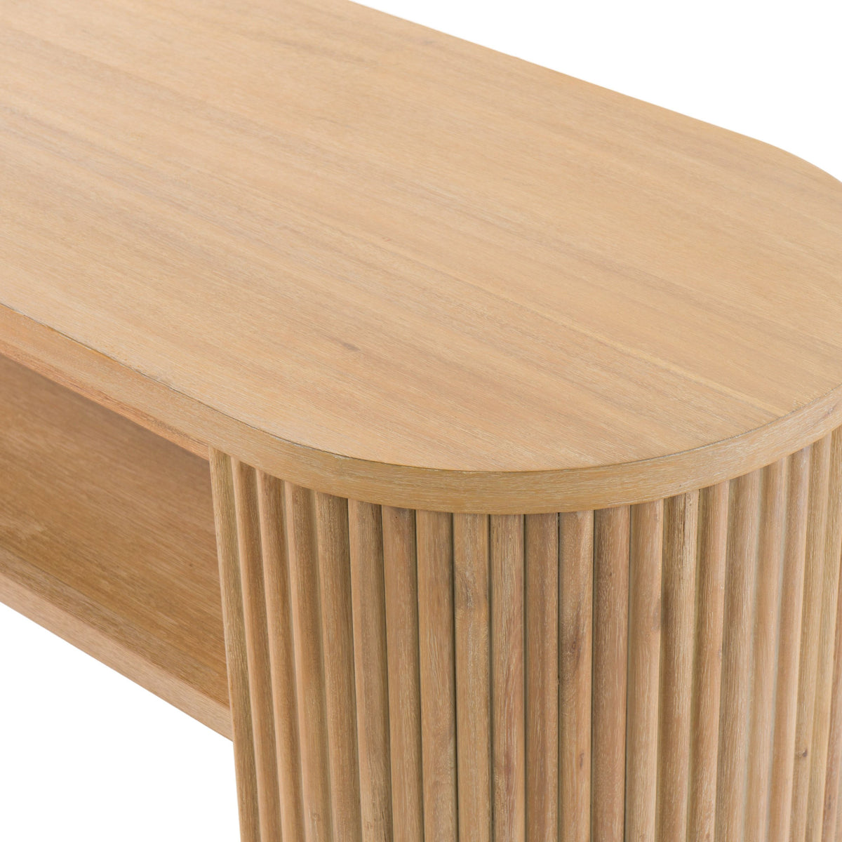 Oval Acacia Wood Console Table, Natural Entryway Table with Shelf