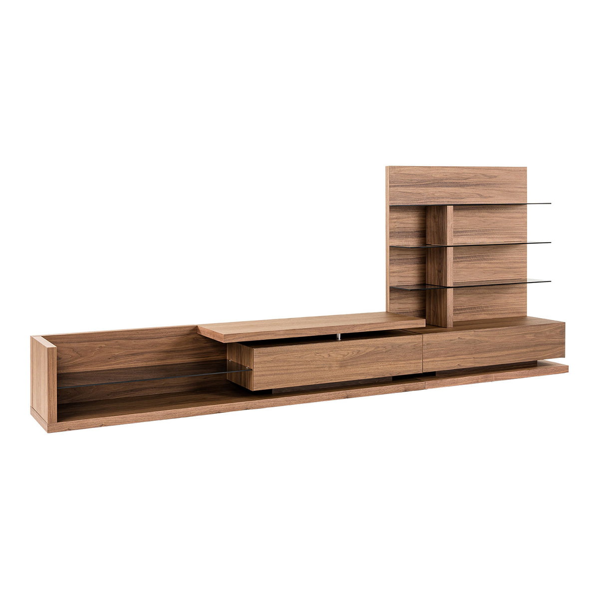 Walnut Entertainment Center, Mid Century Modern TV Wall Unit with Shelves