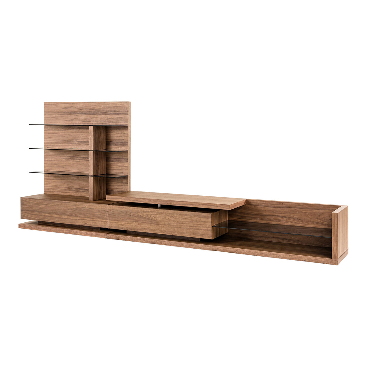 Walnut Entertainment Center, Mid Century Modern TV Wall Unit with Shelves