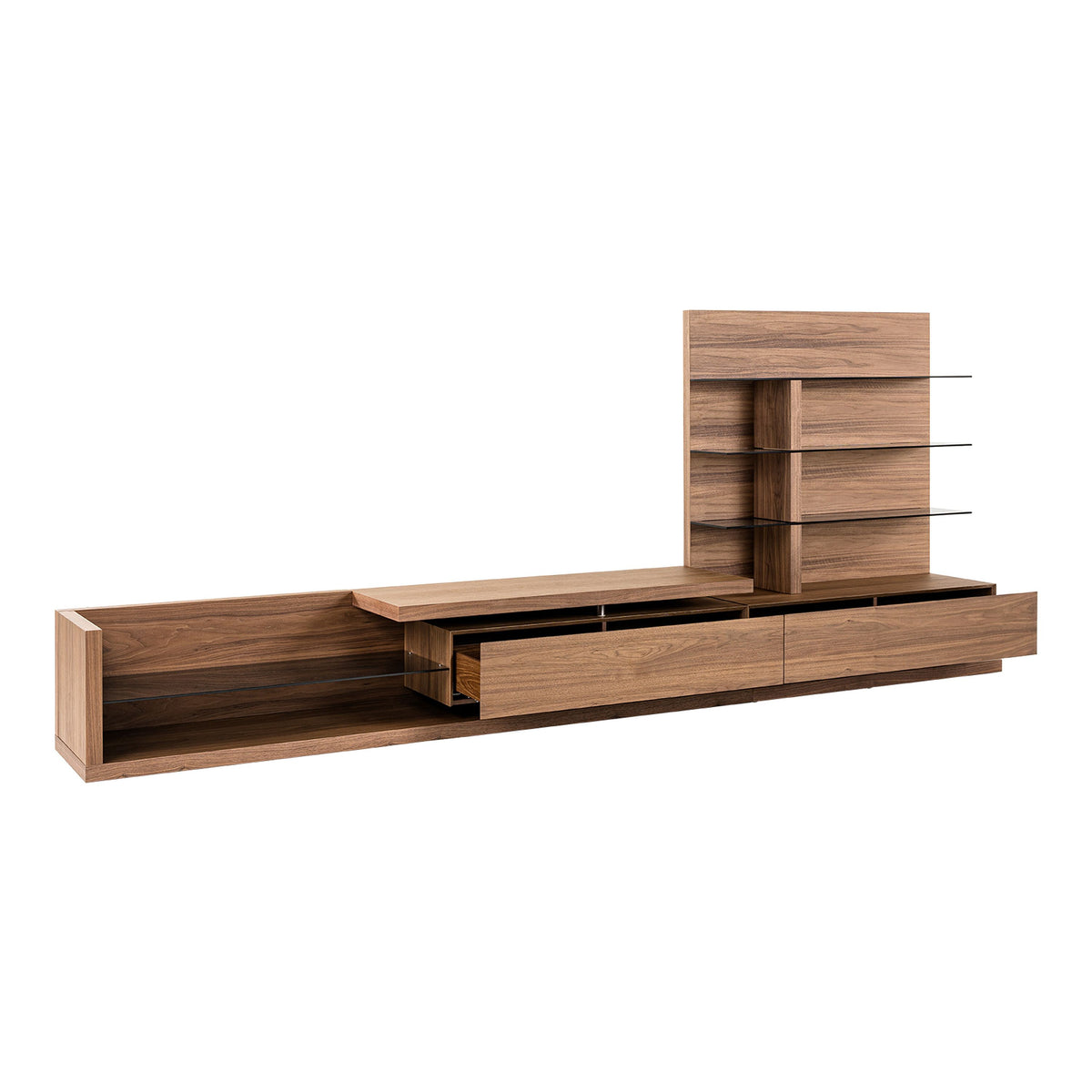 Walnut Entertainment Center, Mid Century Modern TV Wall Unit with Shelves