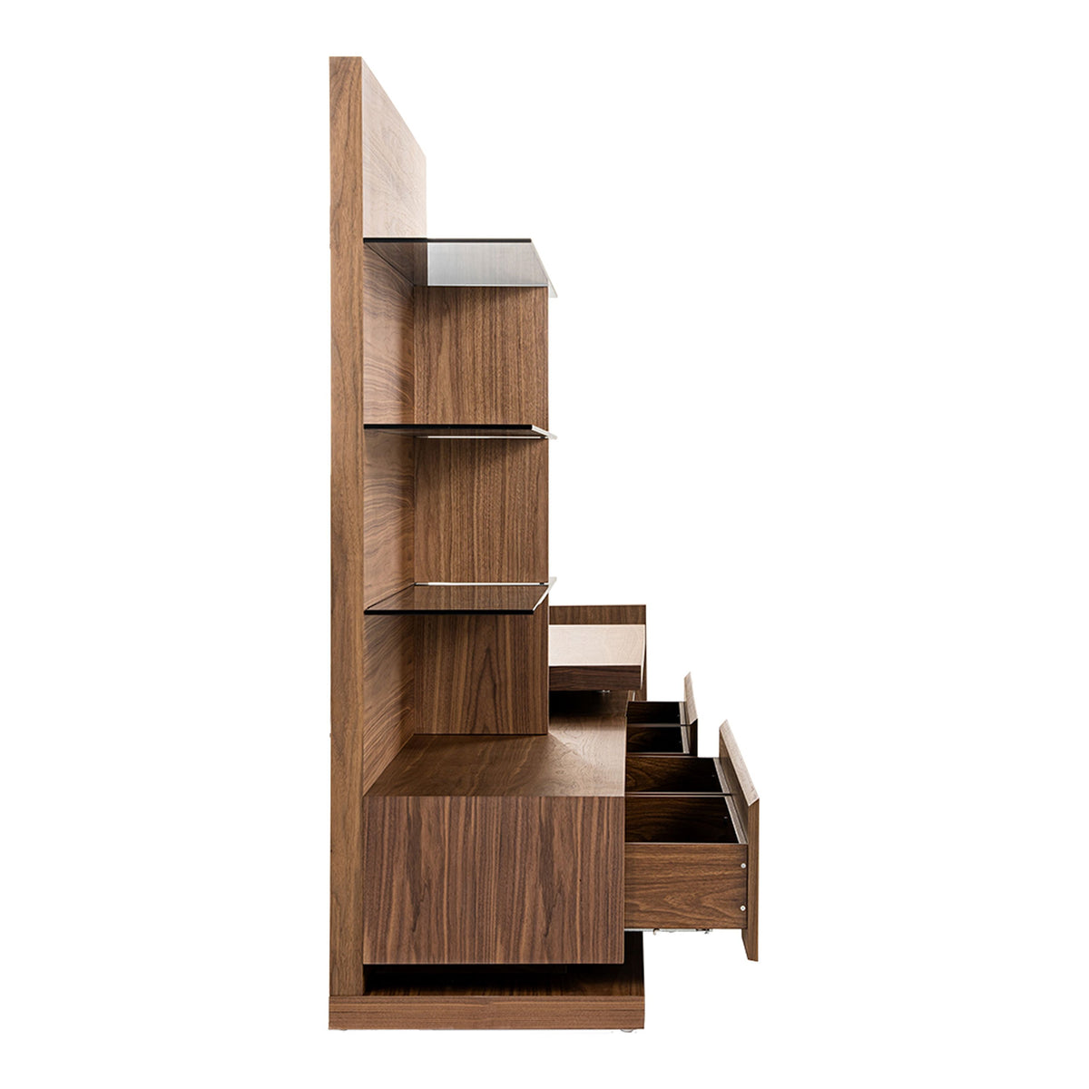 Walnut Entertainment Center, Mid Century Modern TV Wall Unit with Shelves