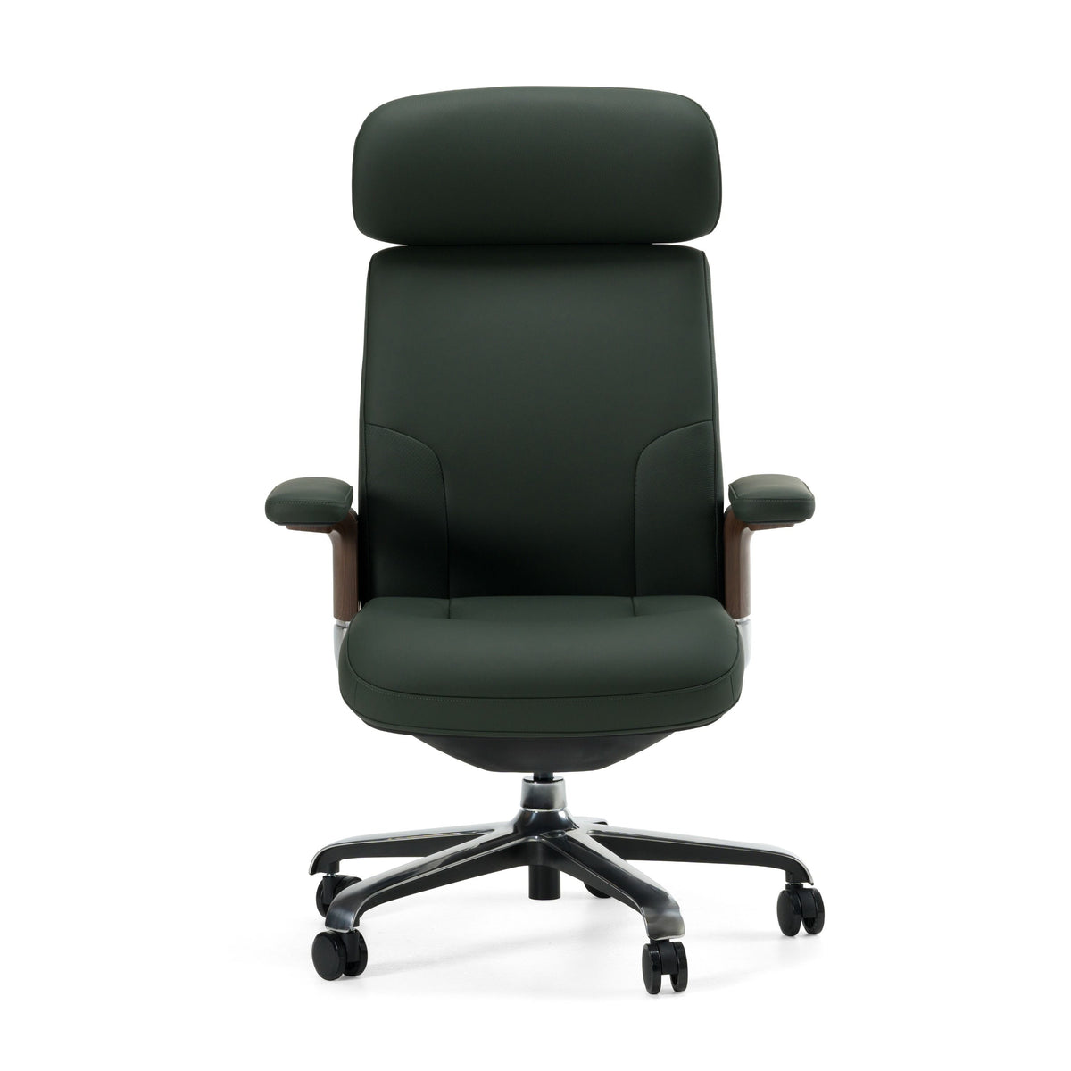 Green Leather Office Chair, Executive Swivel Desk Chair with Walnut Accents