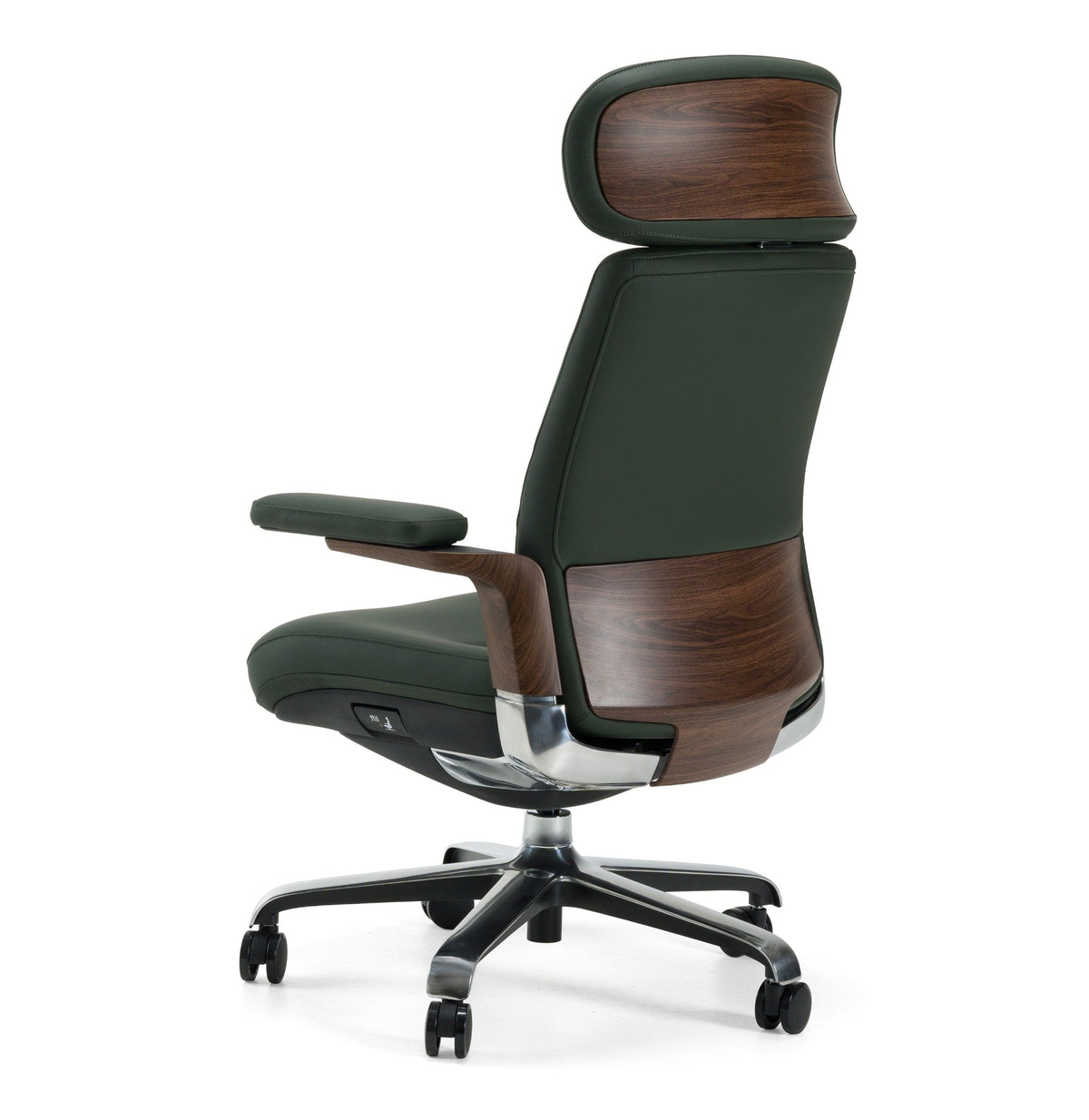 Green Leather Office Chair, Executive Swivel Desk Chair with Walnut Accents