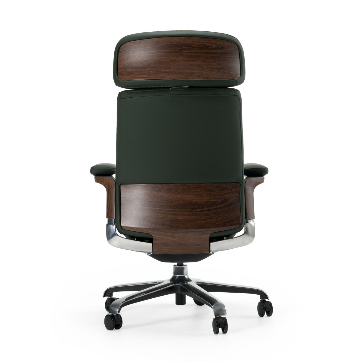 Green Leather Office Chair, Executive Swivel Desk Chair with Walnut Accents