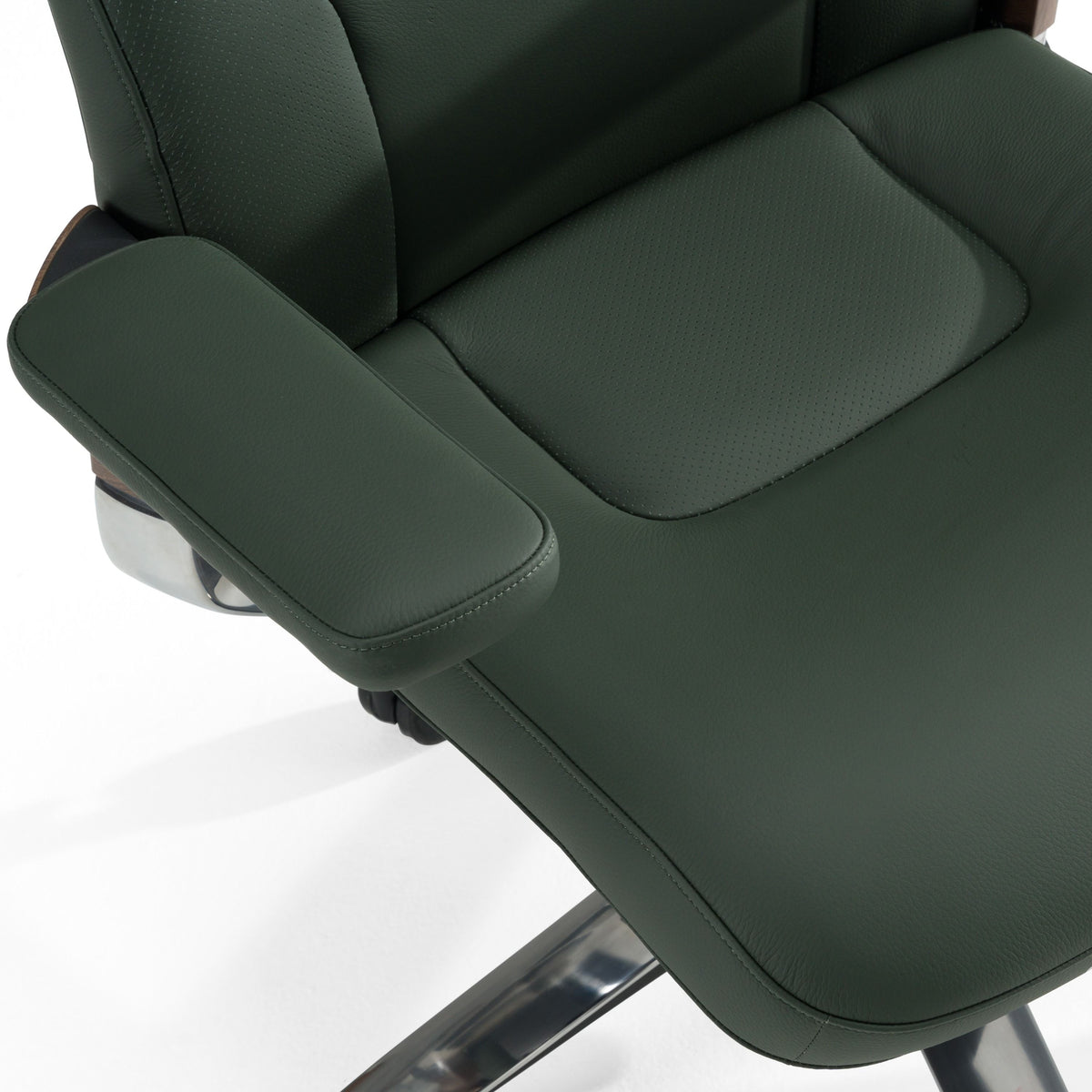 Green Leather Office Chair, Executive Swivel Desk Chair with Walnut Accents