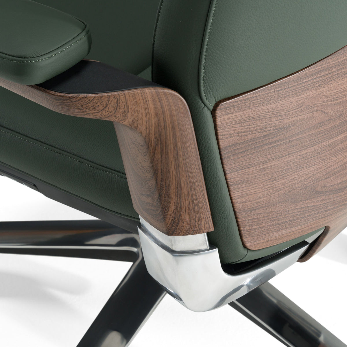Green Leather Office Chair, Executive Swivel Desk Chair with Walnut Accents