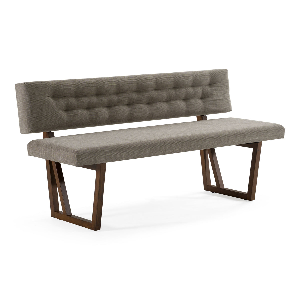 Walnut Dining Set with Bench, Modern Grey Upholstered Chairs and Table