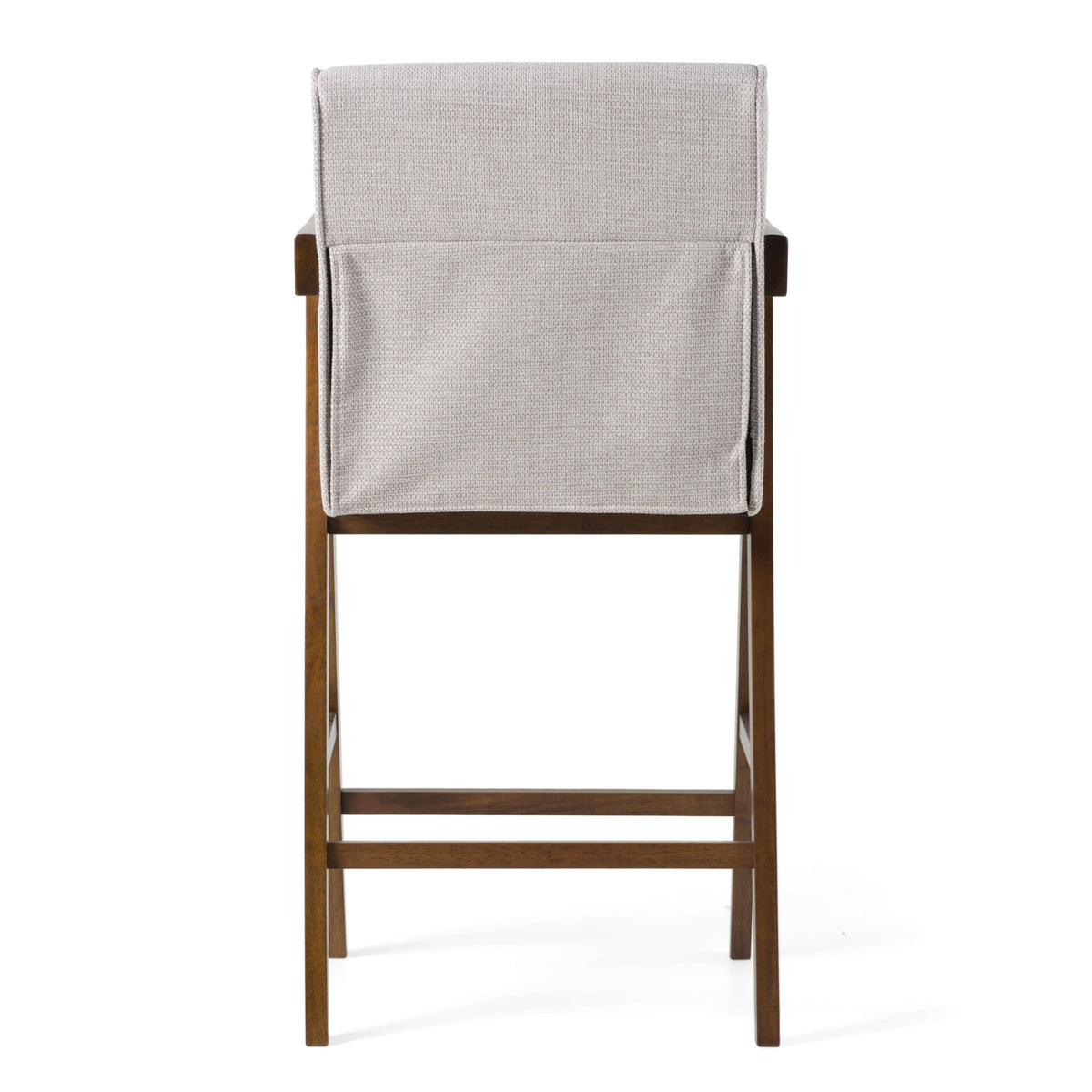 Beige Counter Stools with Arms, Walnut Wood Upholstered Counter Chairs
