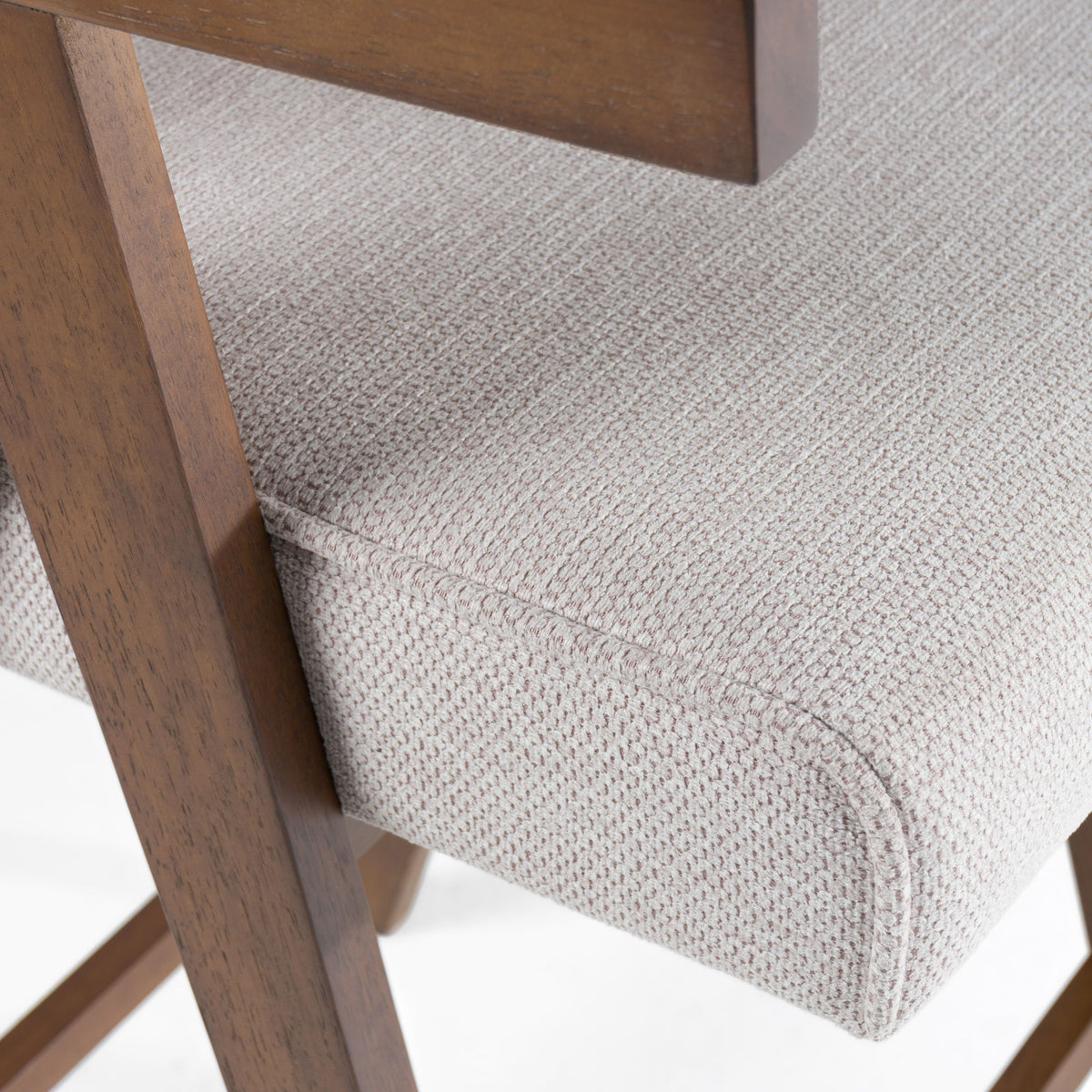Beige Counter Stools with Arms, Walnut Wood Upholstered Counter Chairs