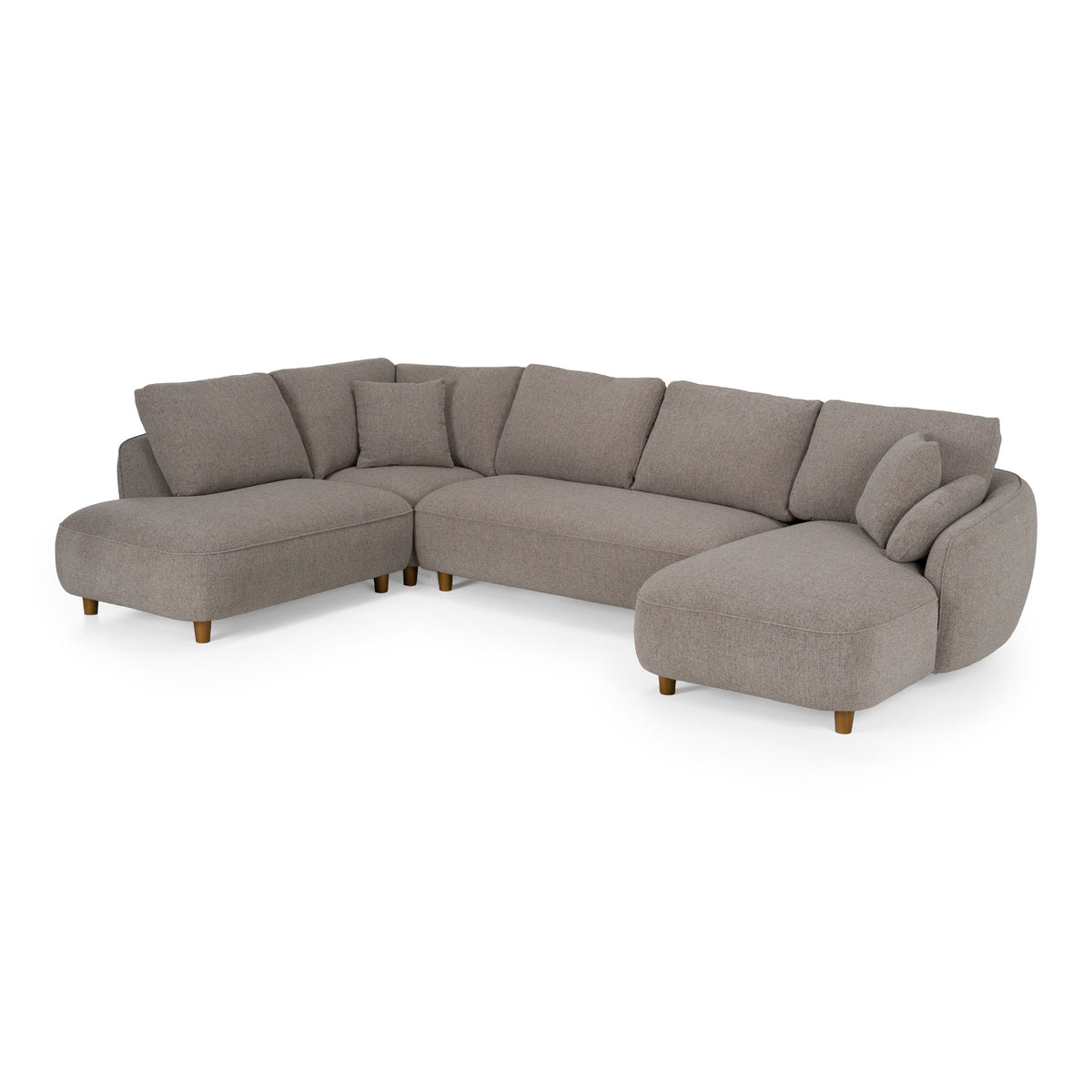 Grey U Shaped Sectional Sofa, Modern Double Chaise Couch with Walnut Legs