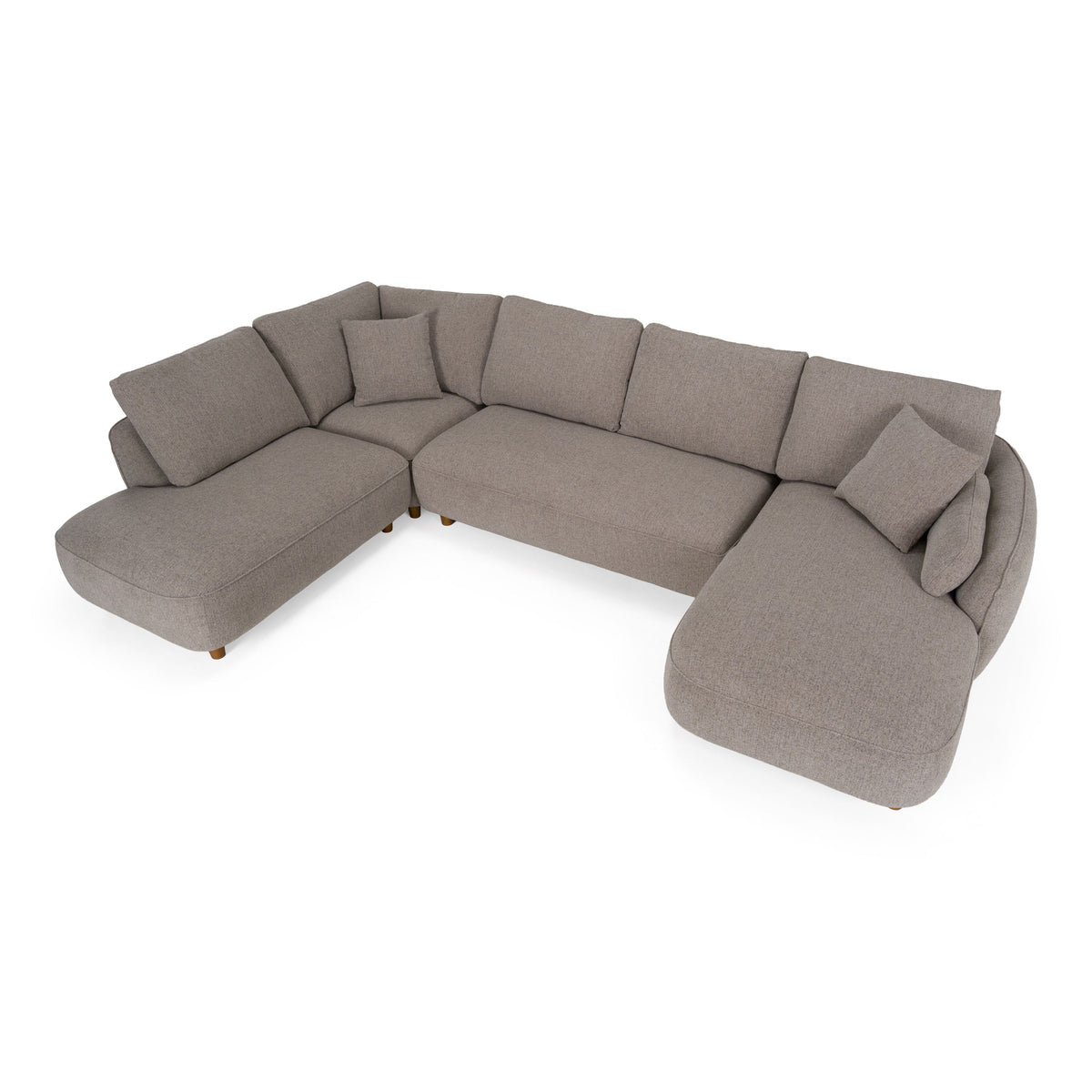 Grey U Shaped Sectional Sofa, Modern Double Chaise Couch with Walnut Legs