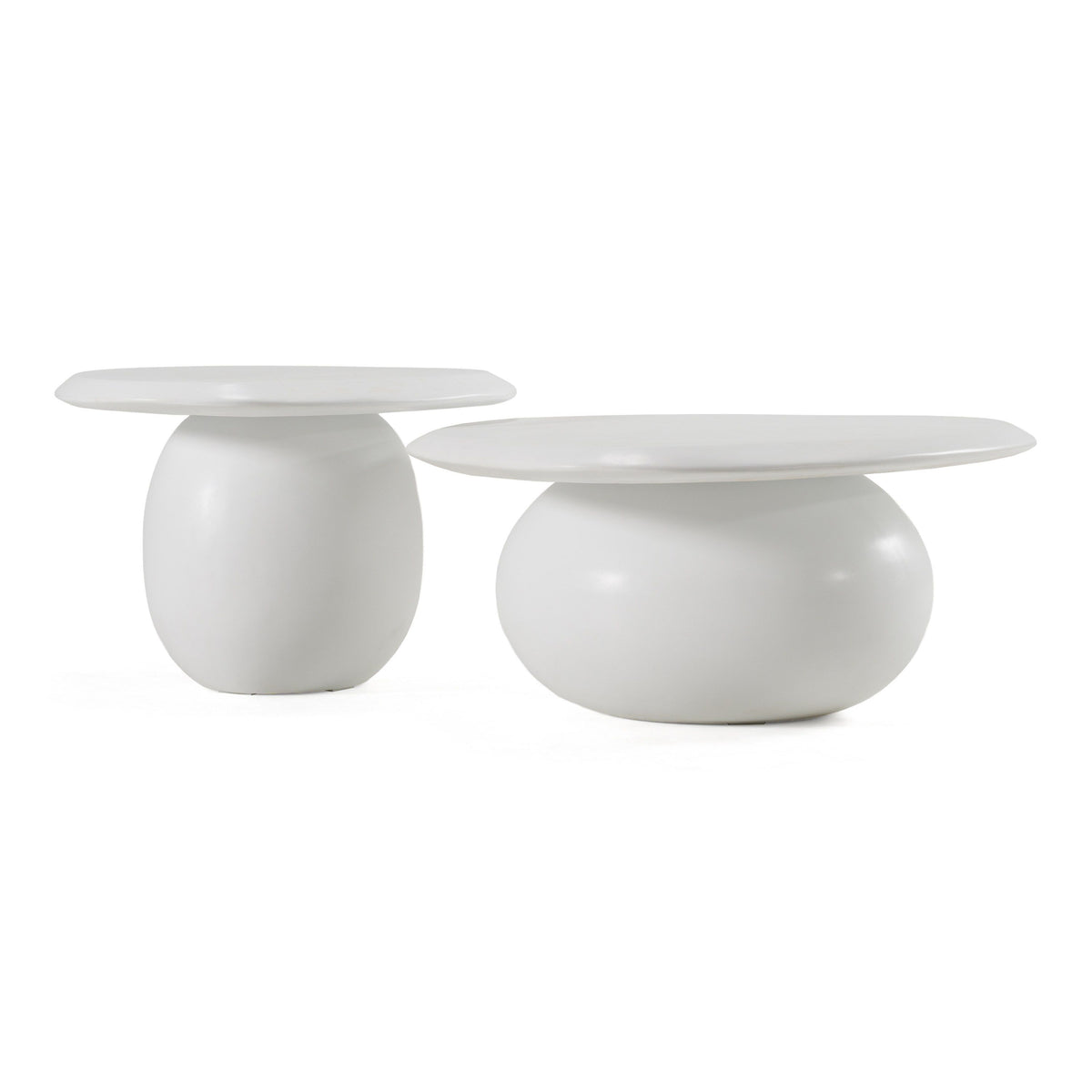 Ivory Concrete Nesting Coffee Tables, Organic Shape Pedestal Table Set
