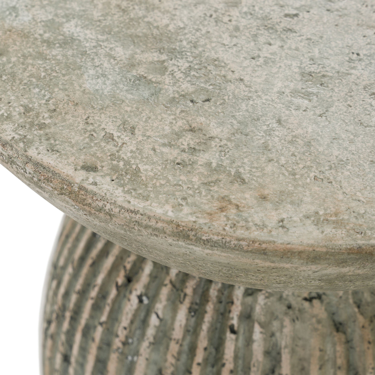 Round Grey End Table, Distressed Modern Accent Side Table