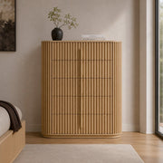 Natural Oak Chest of Drawers, Modern Tall Dresser with Wood Pulls