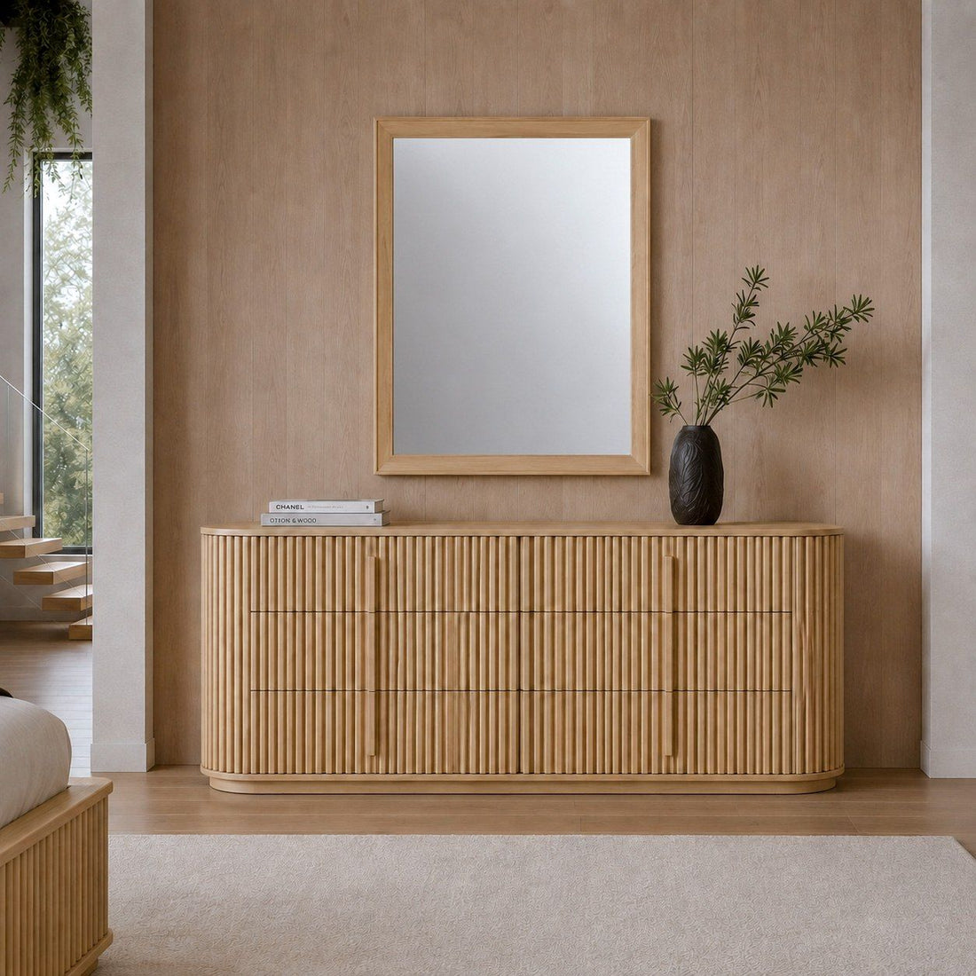 Natural Oak Six Drawer Dresser, Modern Wood Bedroom Dresser