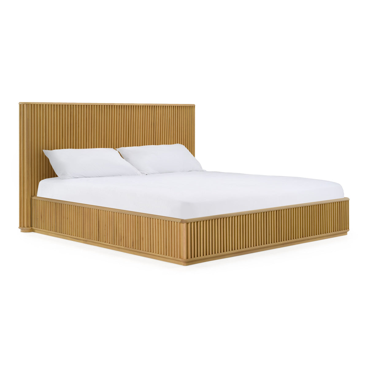 Natural Oak Bedroom Set, Wood Panel Bed with Nightstands and Dresser