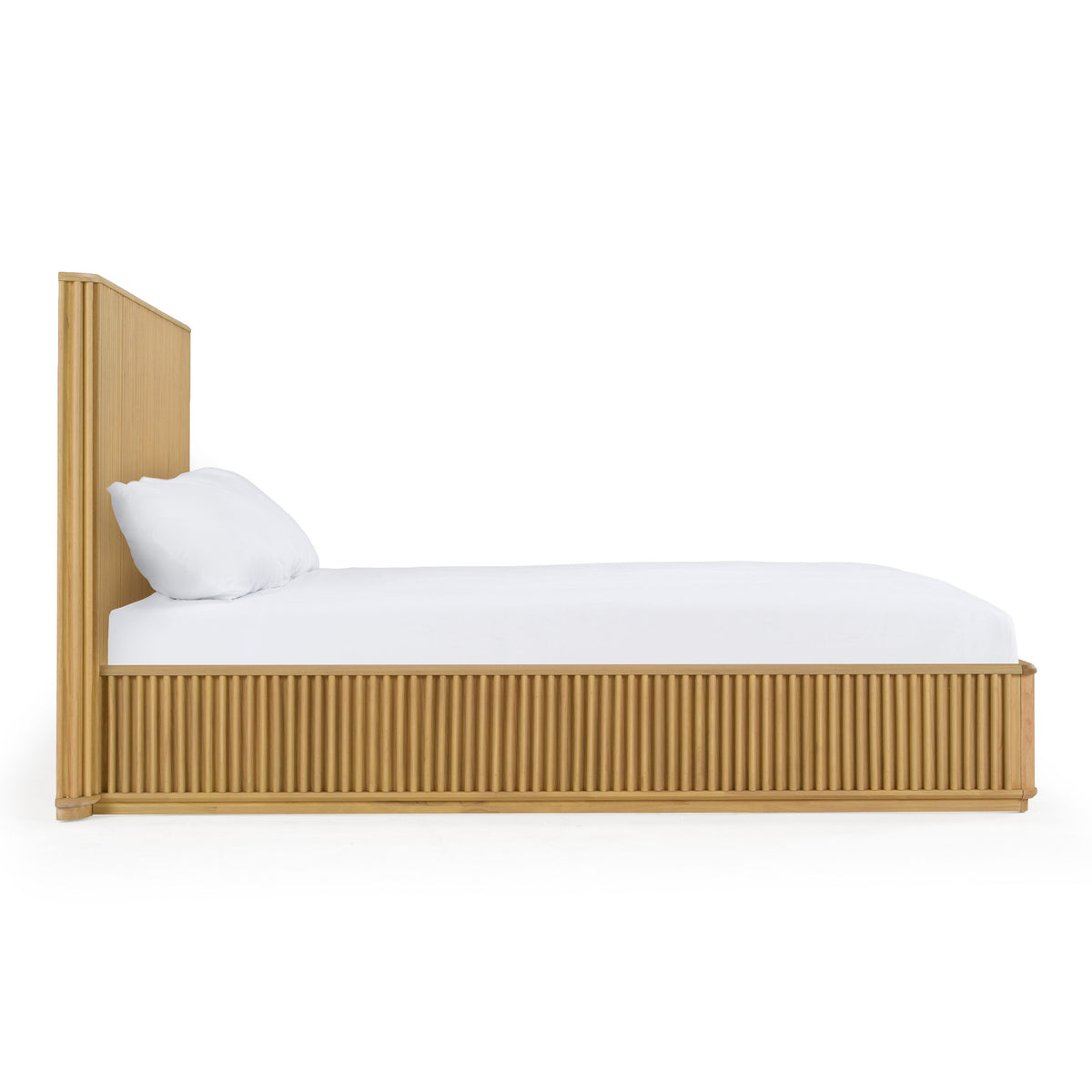 Natural Oak Wood Bed Frame, Rustic Modern Panel Headboard Bed