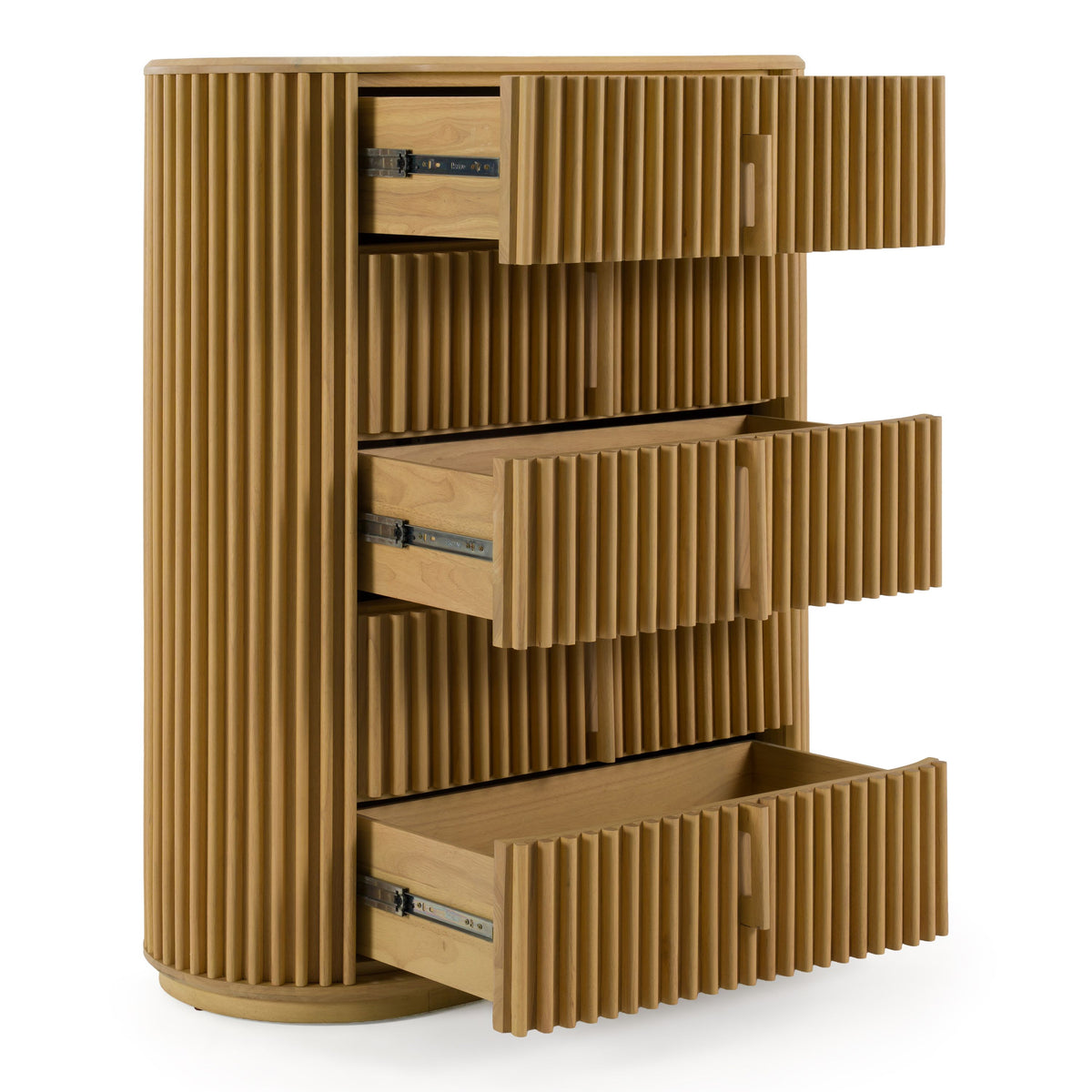 Natural Oak Chest of Drawers, Modern Tall Dresser with Wood Pulls