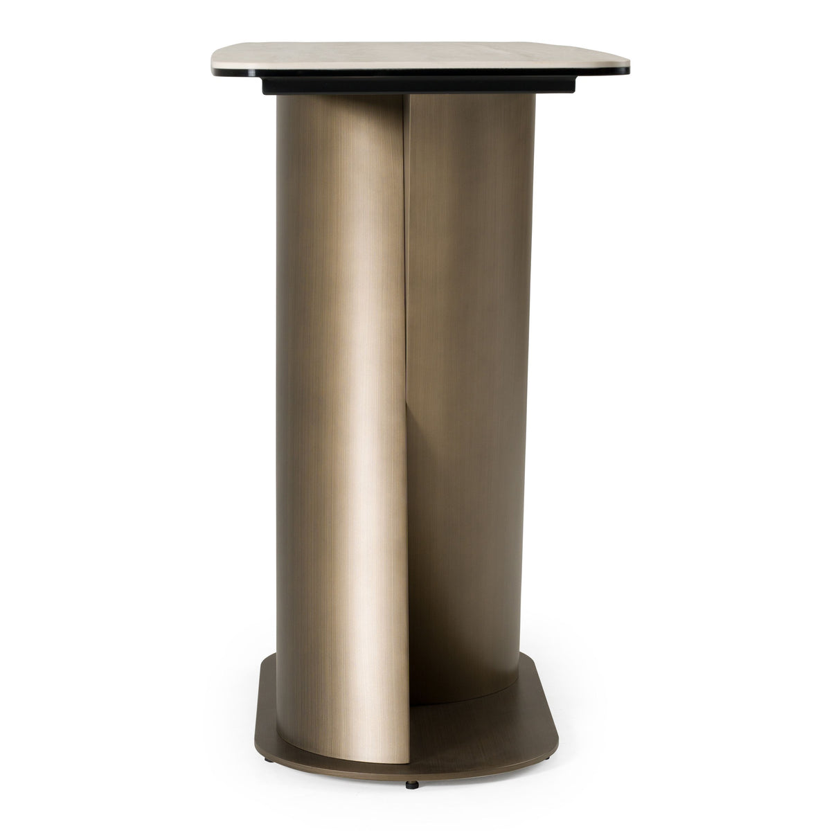 Travertine Look Console Table, Modern Bronze Pedestal Entryway Table