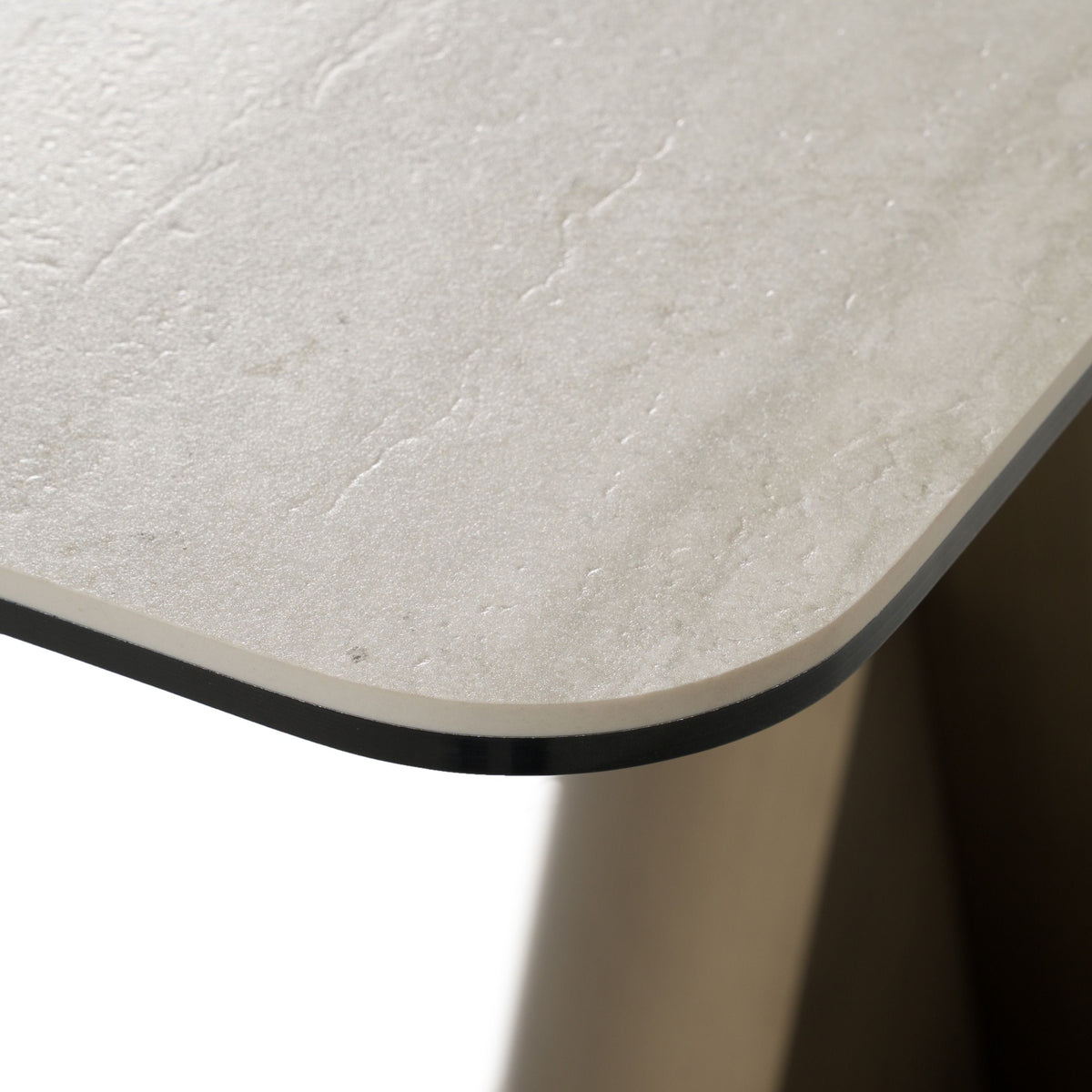 Travertine Look Console Table, Modern Bronze Pedestal Entryway Table