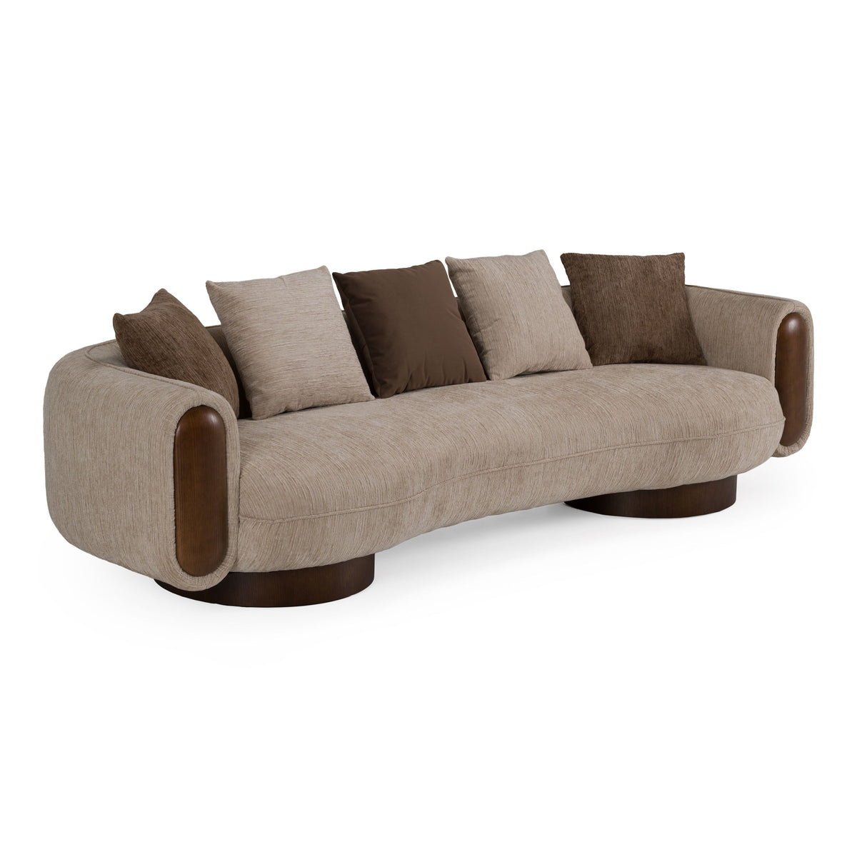 Two Tone Upholstered Sofa, Beige and Brown Fabric Modern Couch
