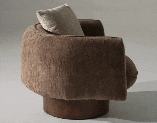 Swivel Accent Chair, Brown and Beige Fabric Round Arm Lounge Chair