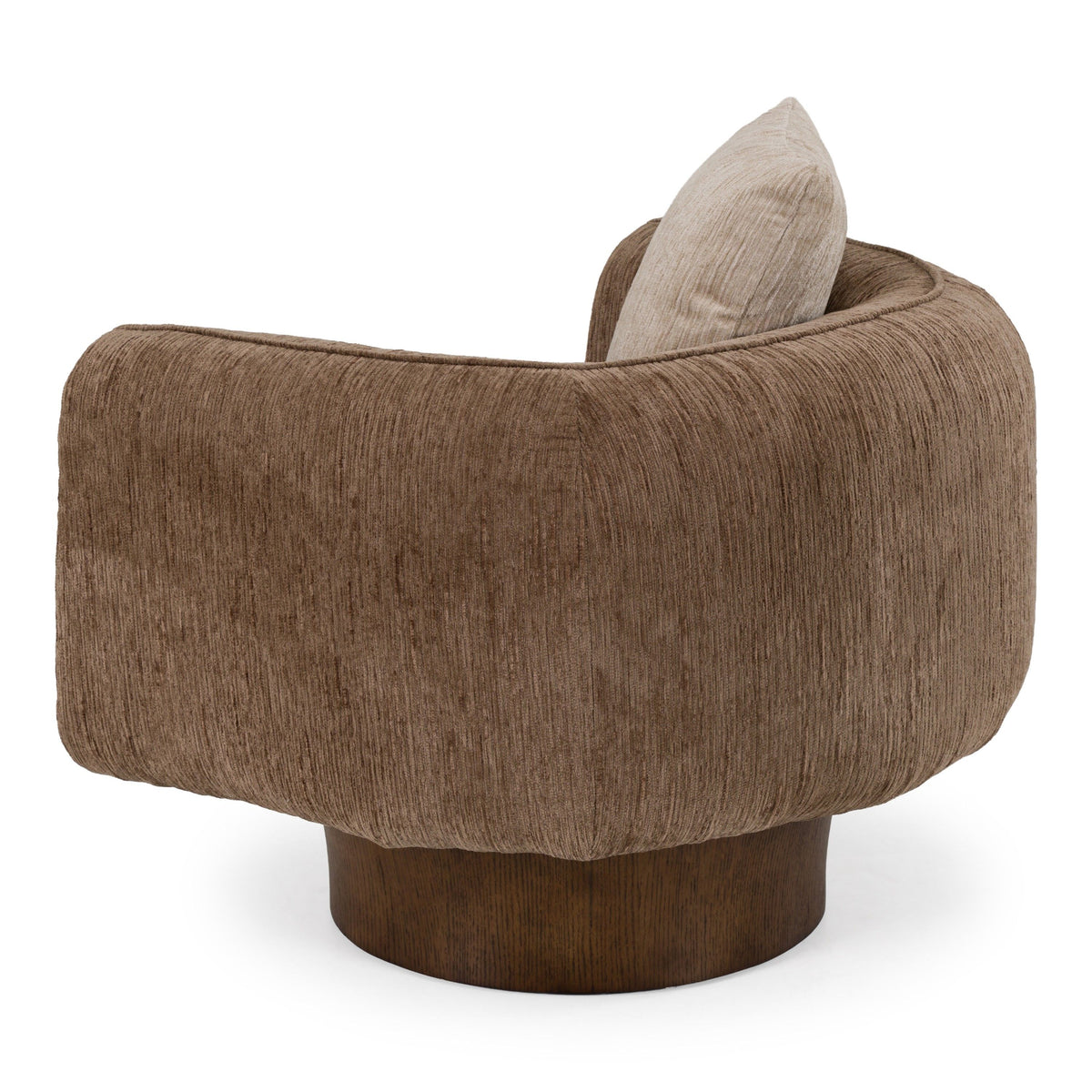 Swivel Accent Chair, Brown and Beige Fabric Round Arm Lounge Chair