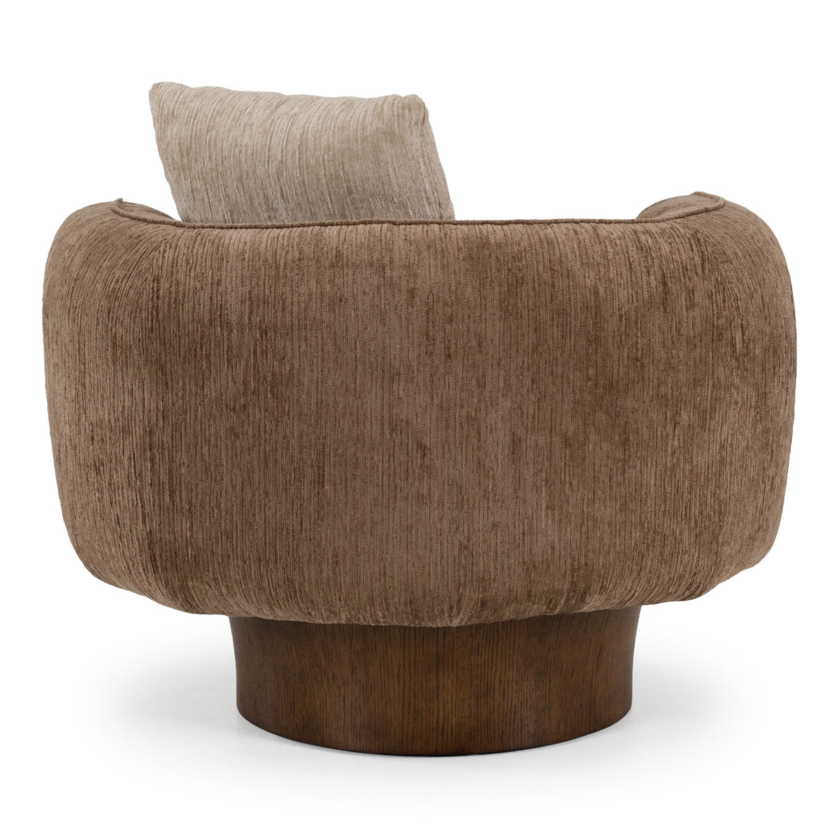 Swivel Accent Chair, Brown and Beige Fabric Round Arm Lounge Chair