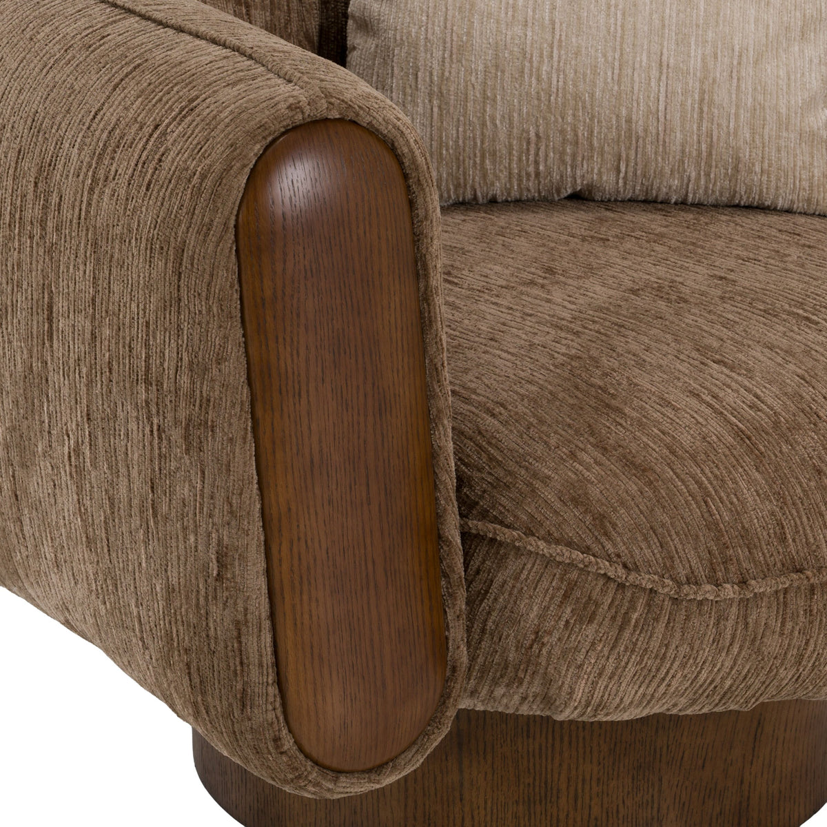 Swivel Accent Chair, Brown and Beige Fabric Round Arm Lounge Chair