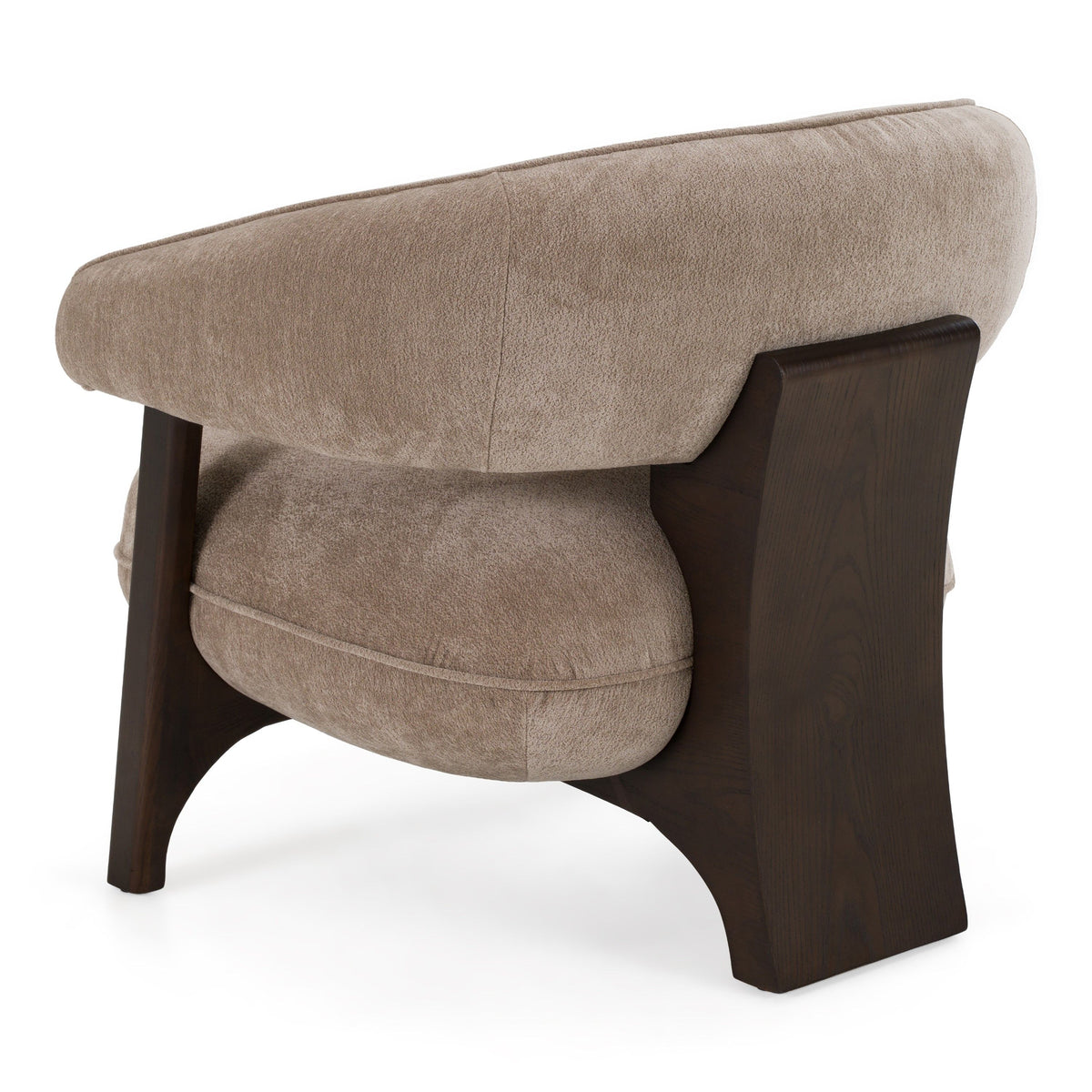 Tan Fabric Accent Chair, Modern Round Arm Club Chair with Wood Legs