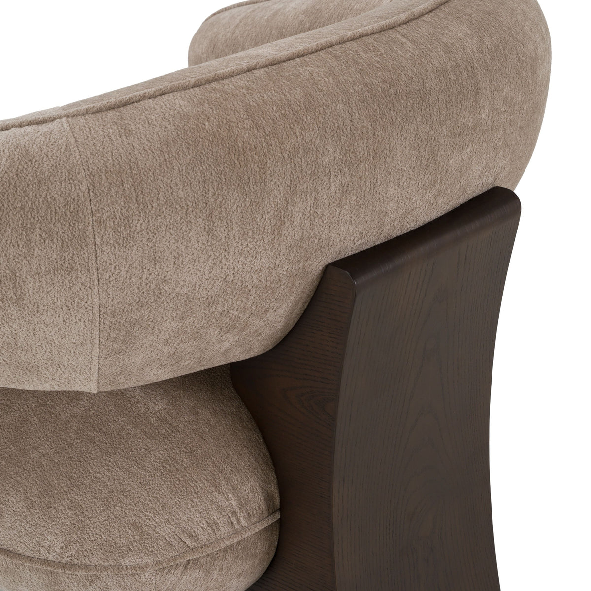 Tan Fabric Accent Chair, Modern Round Arm Club Chair with Wood Legs