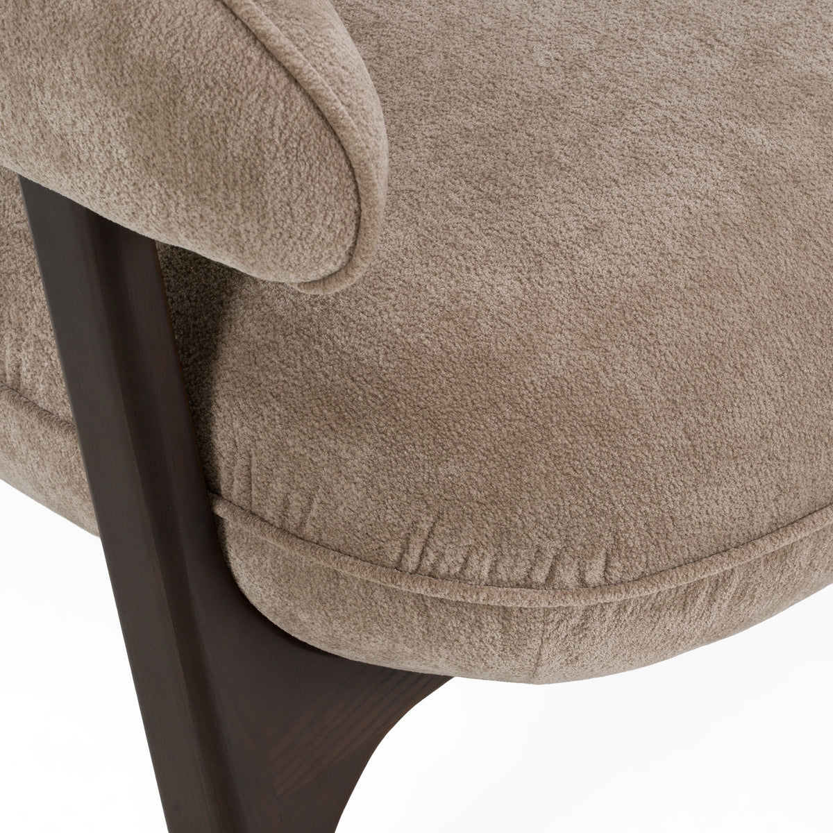Tan Fabric Accent Chair, Modern Round Arm Club Chair with Wood Legs