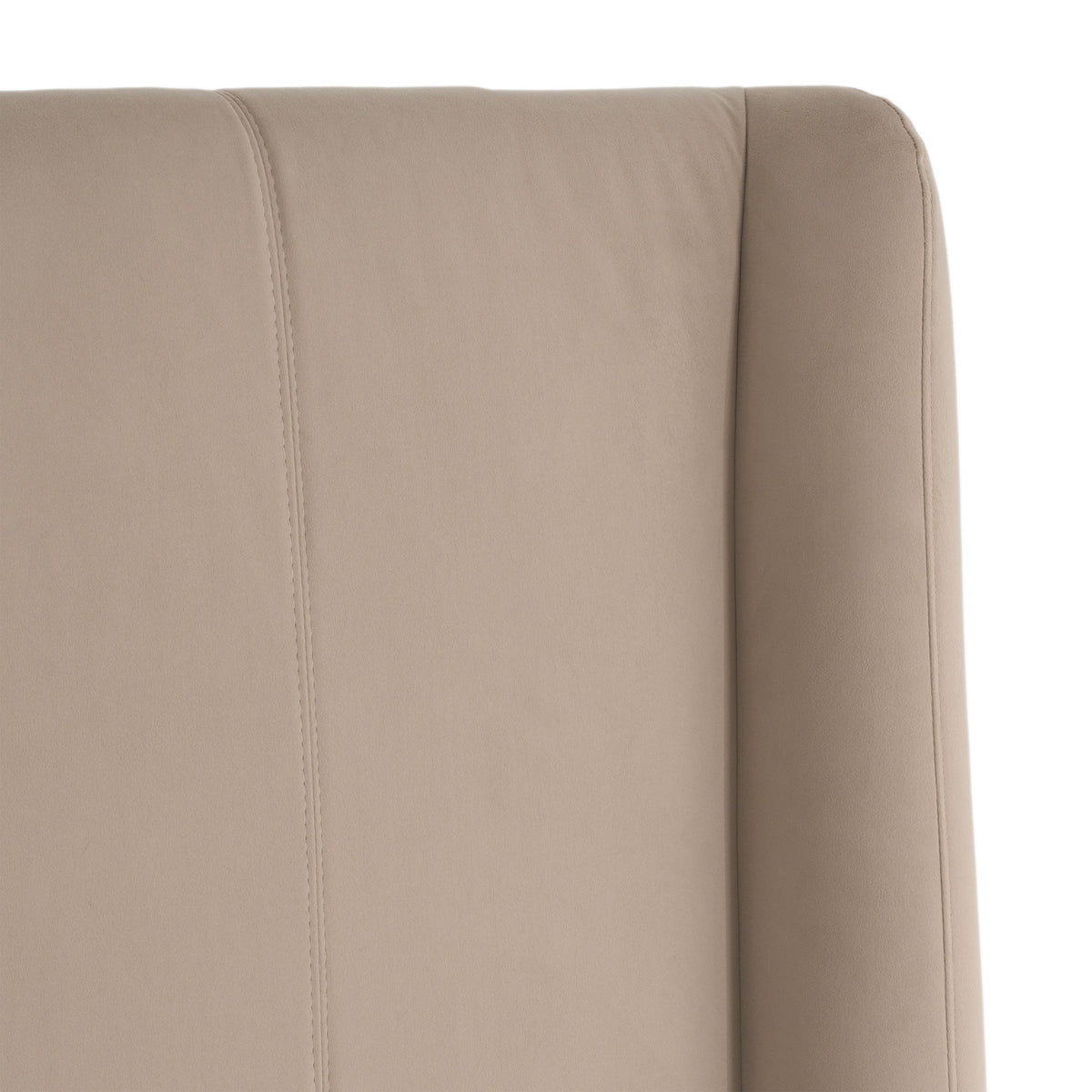 Tan Upholstered Bed Frame, Modern Panel Bed with Walnut Legs