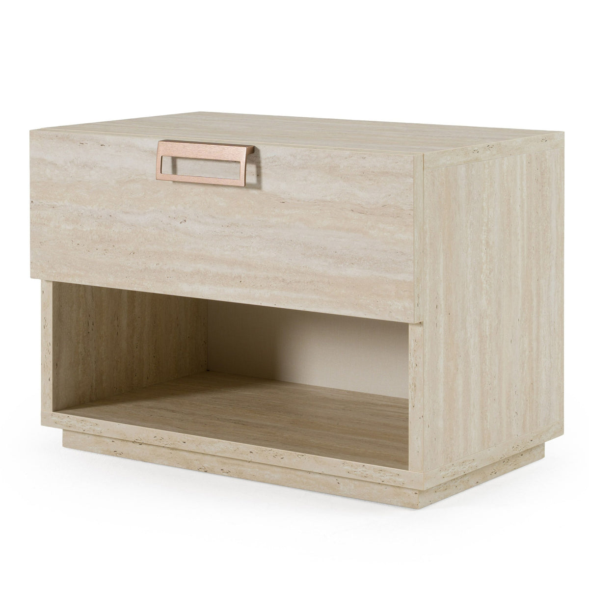 Burnt Orange Upholstered Bed Set, Modern Bed with Travertine Look Nightstands