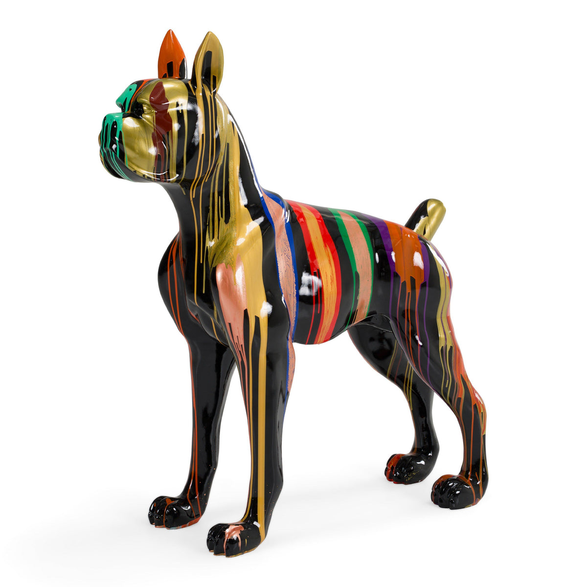 Large Dog Sculpture, Modern Black Multicolor Statue Decor