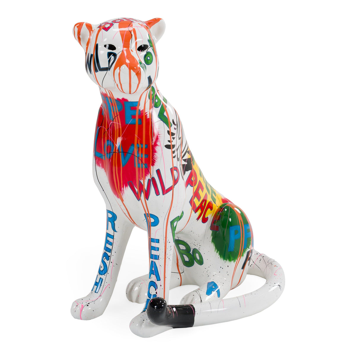 Graffiti Leopard Sculpture, Large Pop Art Animal Statue for Modern Decor