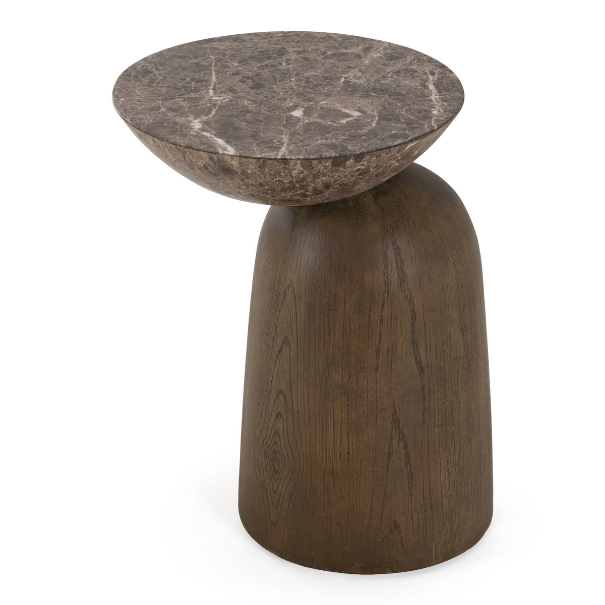 Brown Faux Marble Drum Side Table, Modern Round End Table for Indoor and Outdoor