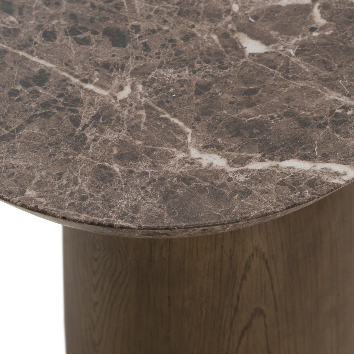 Brown Faux Marble Drum Side Table, Modern Round End Table for Indoor and Outdoor
