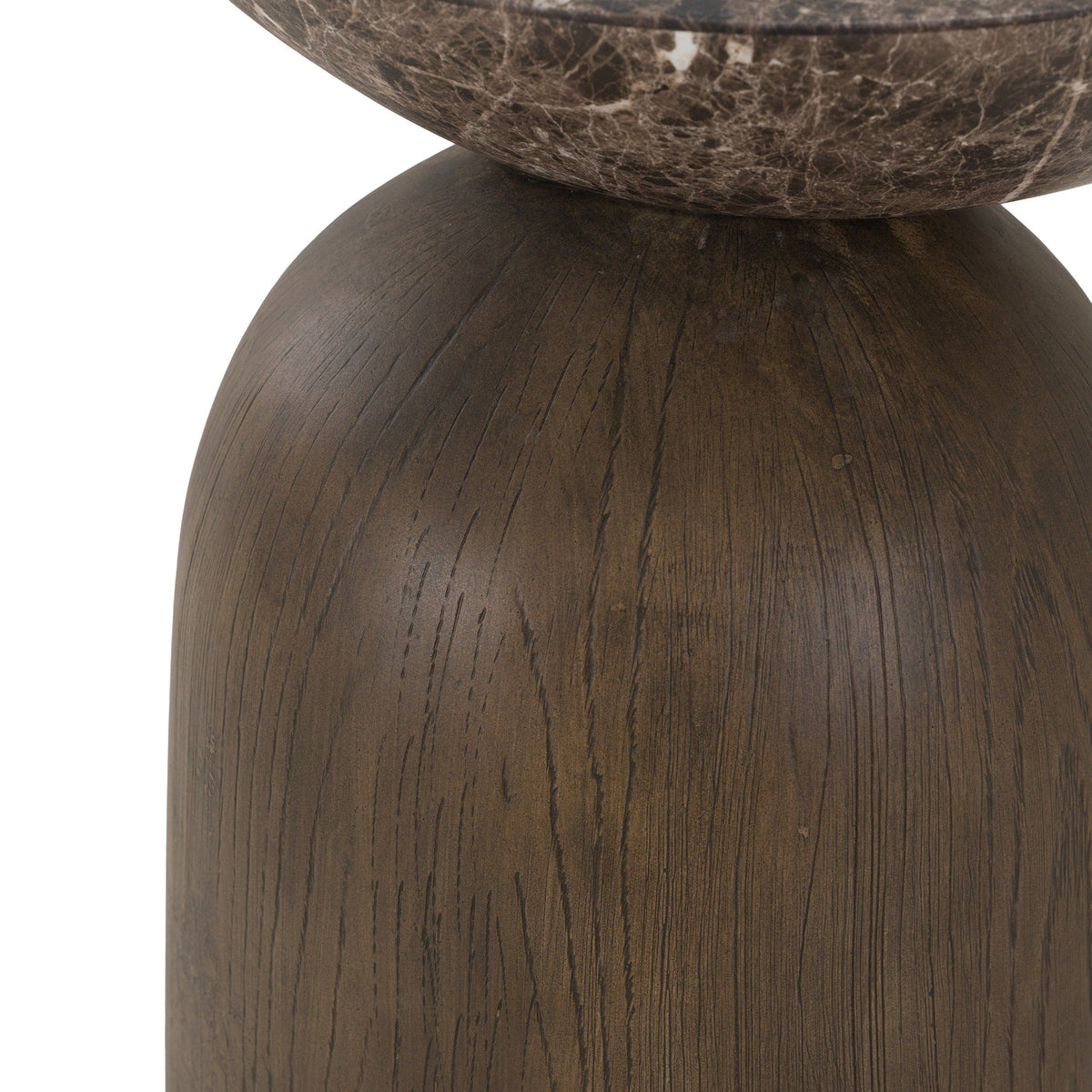 Brown Faux Marble Drum Side Table, Modern Round End Table for Indoor and Outdoor