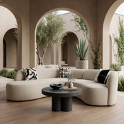Outdoor Curved Sectional Sofa, Ivory Weather Resistant Patio Couch