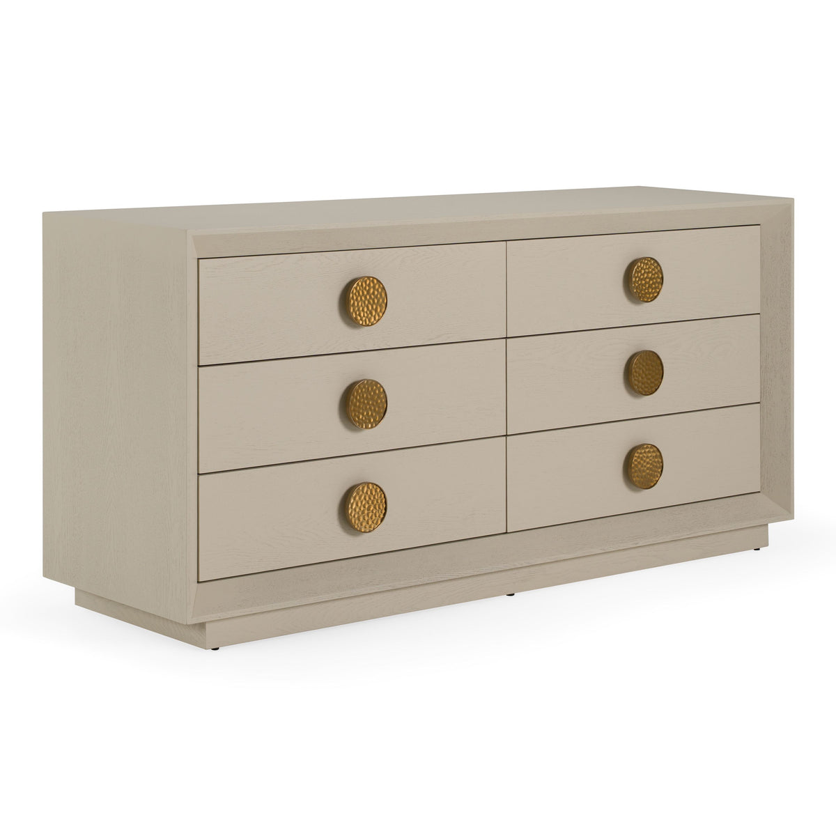 Cream Six Drawer Dresser, Modern Ash Wood Dresser with Gold Handles