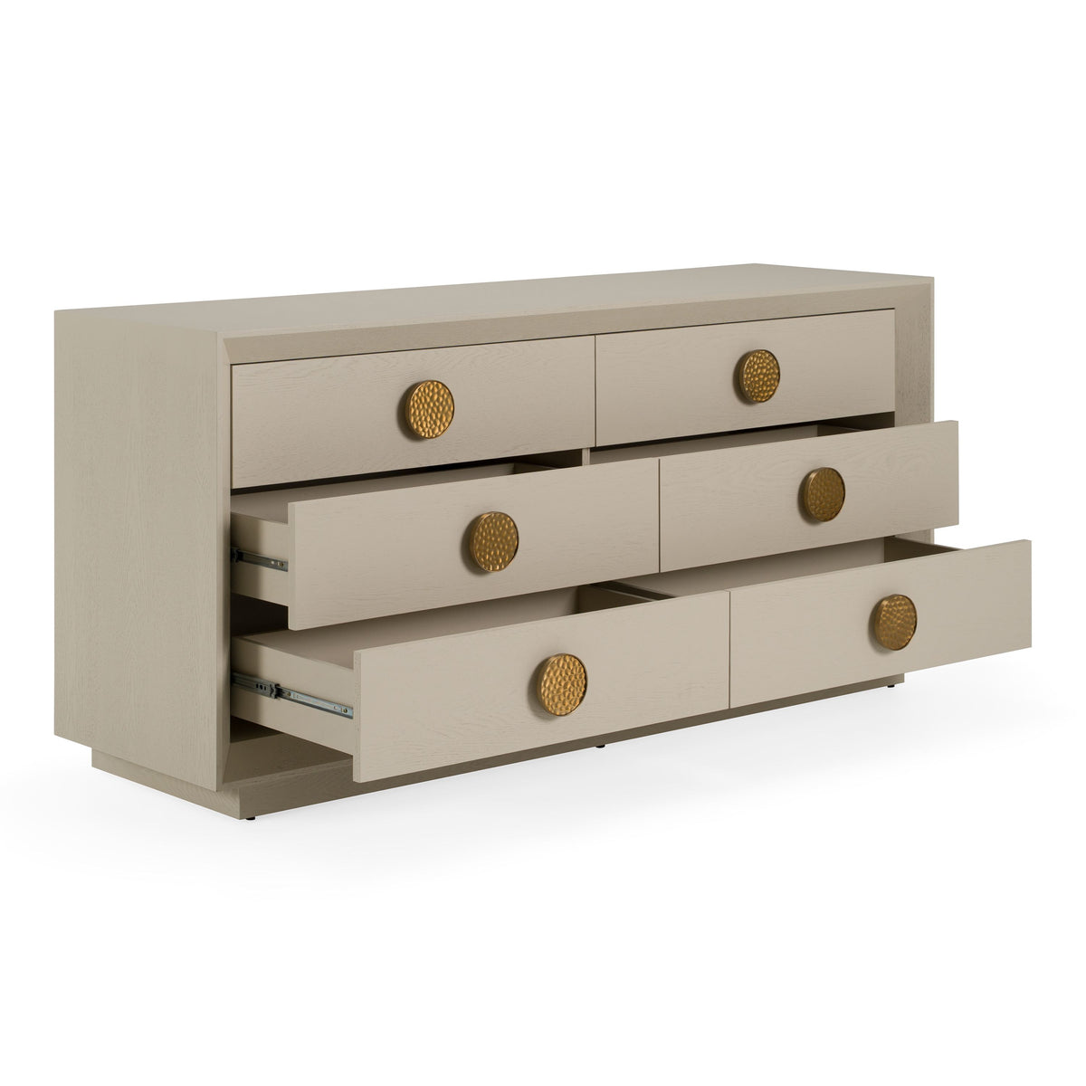 Cream Six Drawer Dresser, Modern Ash Wood Dresser with Gold Handles